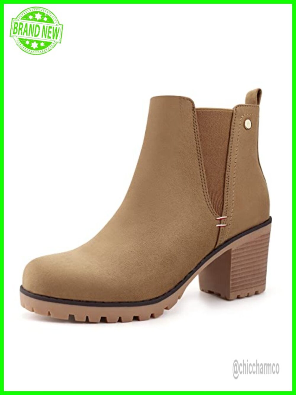 Suede Ankle Booties Slip On Chelsea Boots with Block Heel